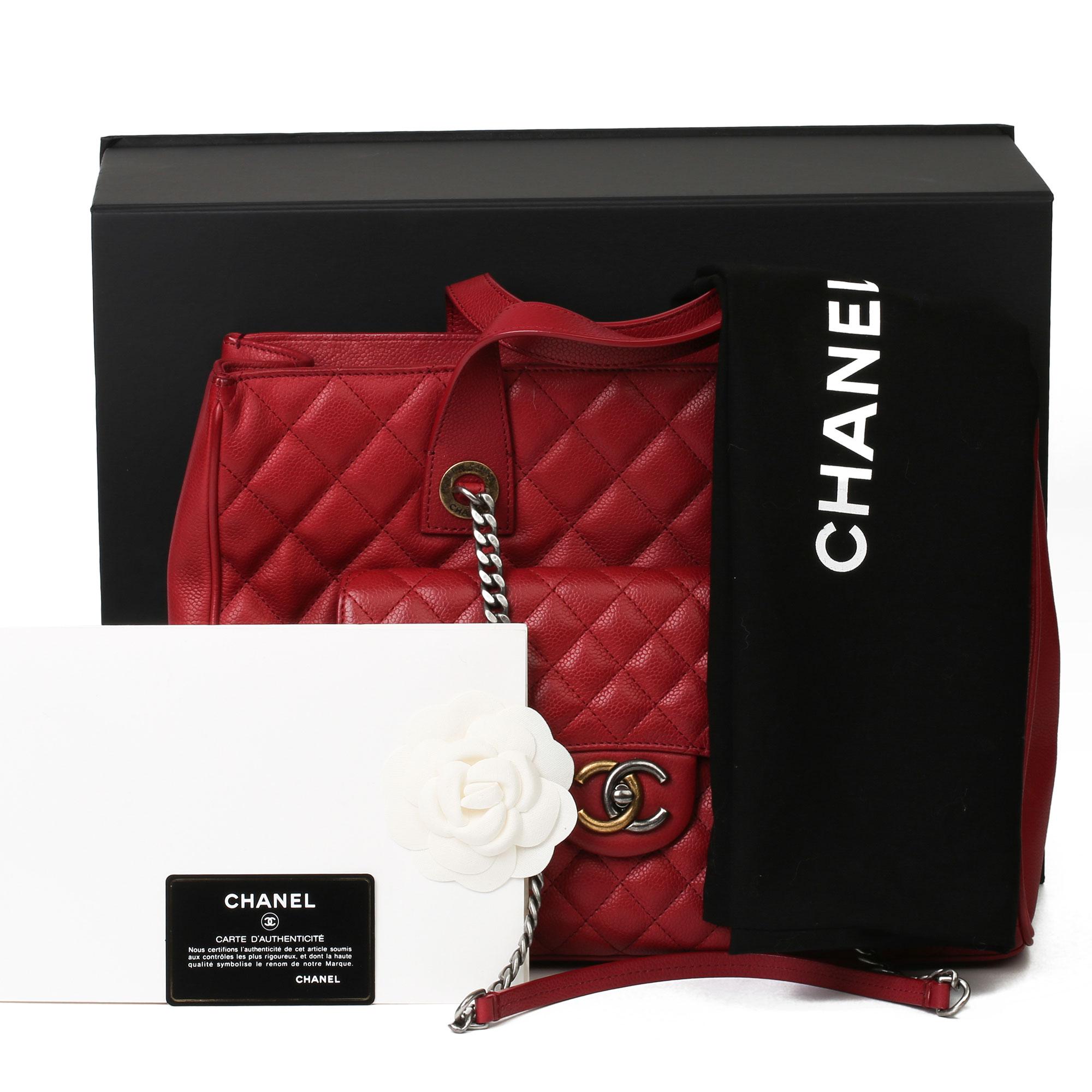 2017 Chanel Burgundy Quilted Caviar Leather Timeless Shoulder Tote  5