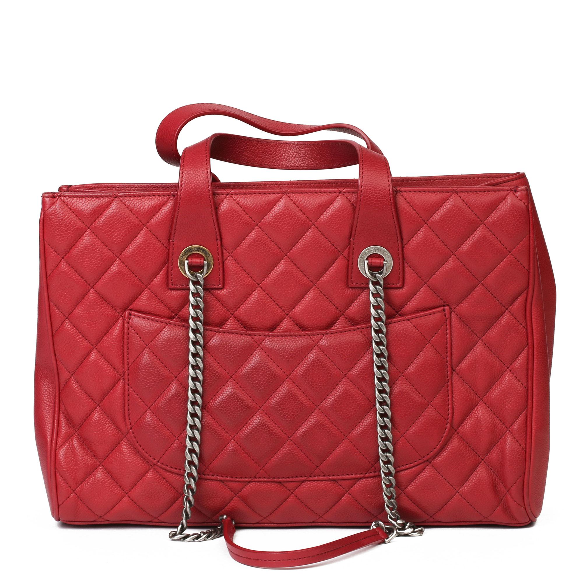Red 2017 Chanel Burgundy Quilted Caviar Leather Timeless Shoulder Tote 