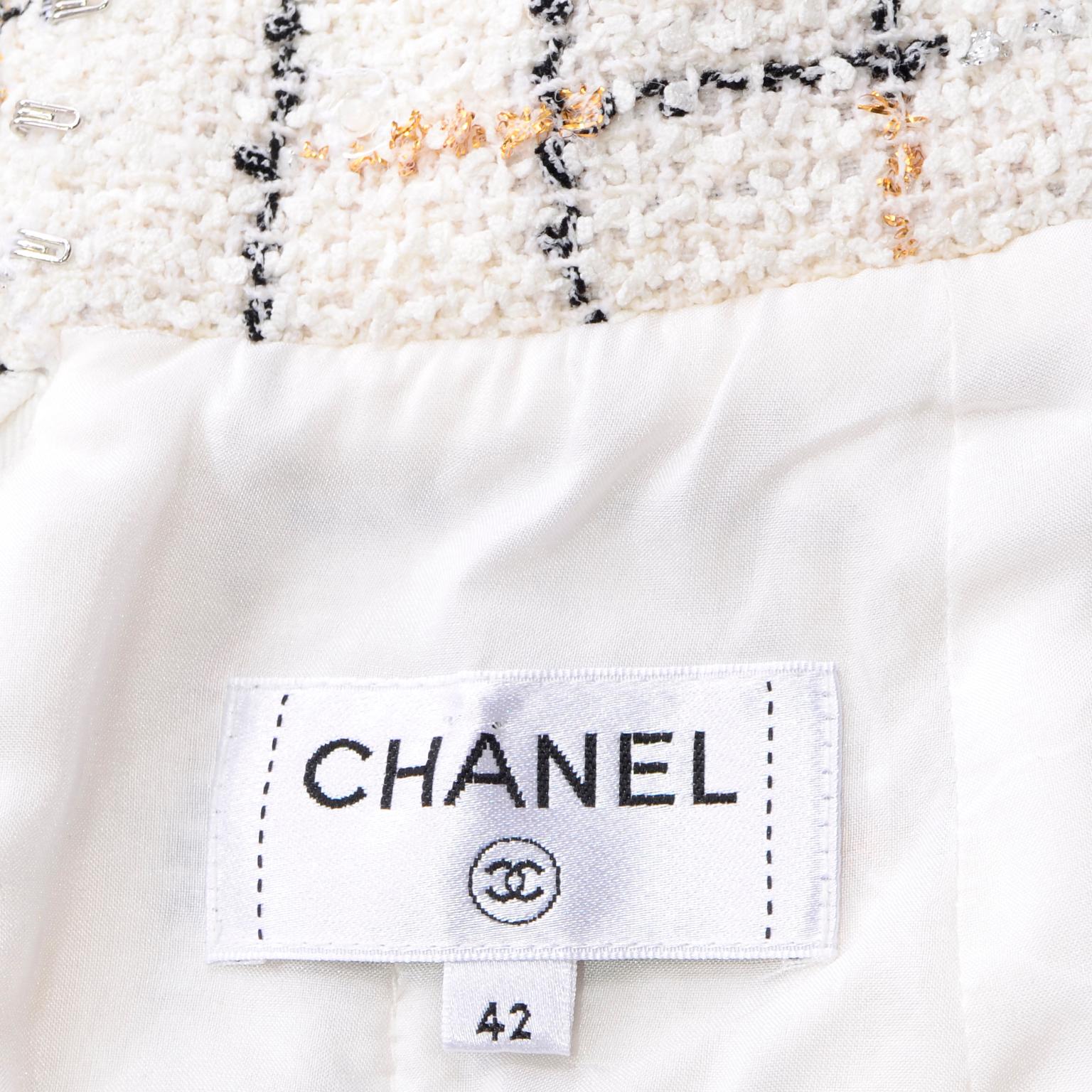 2017 Chanel Cream Lesage Tweed Robot Collection Skirt w Metallic Gold & Silver 3