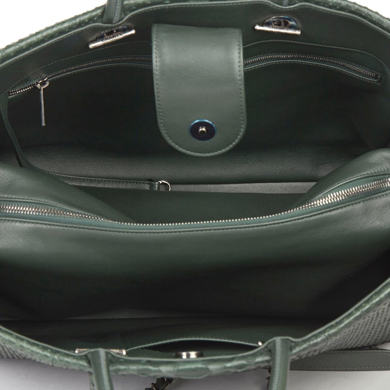 2017 Chanel Dark Green Python Leather Shopping Tote at 1stDibs