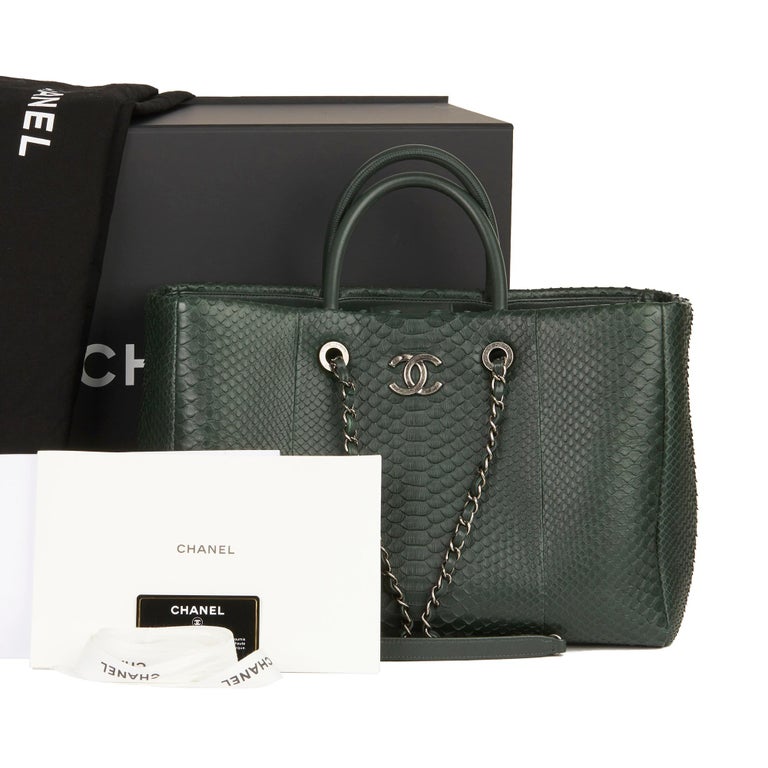 2017 Chanel Dark Green Python Leather Shopping Tote at 1stDibs