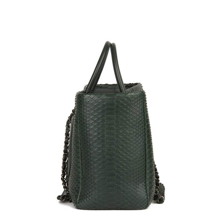 2017 Chanel Dark Green Python Leather Shopping Tote at 1stDibs