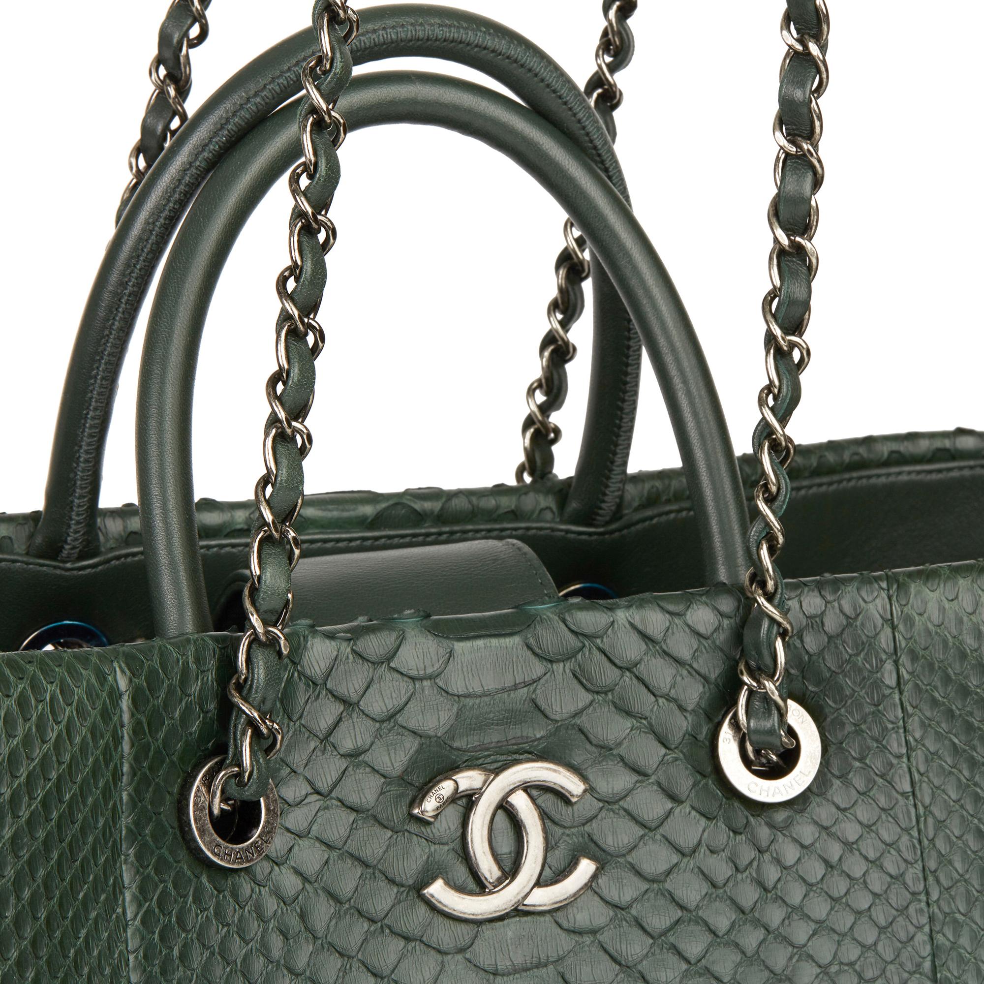 Women's 2017 Chanel Dark Green Python Leather Shopping Tote