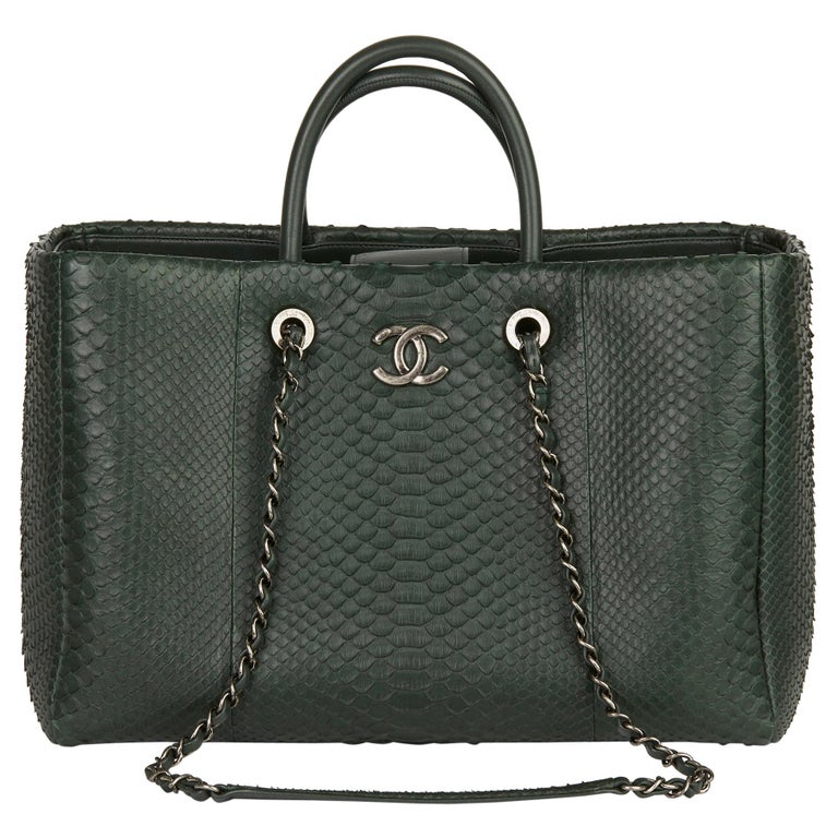 2017 Chanel Dark Green Python Leather Shopping Tote at 1stDibs