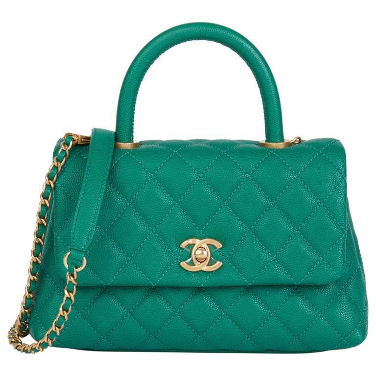 2017 Chanel Emerald Quilted Caviar Leather Mini Coco Handle For Sale at ...