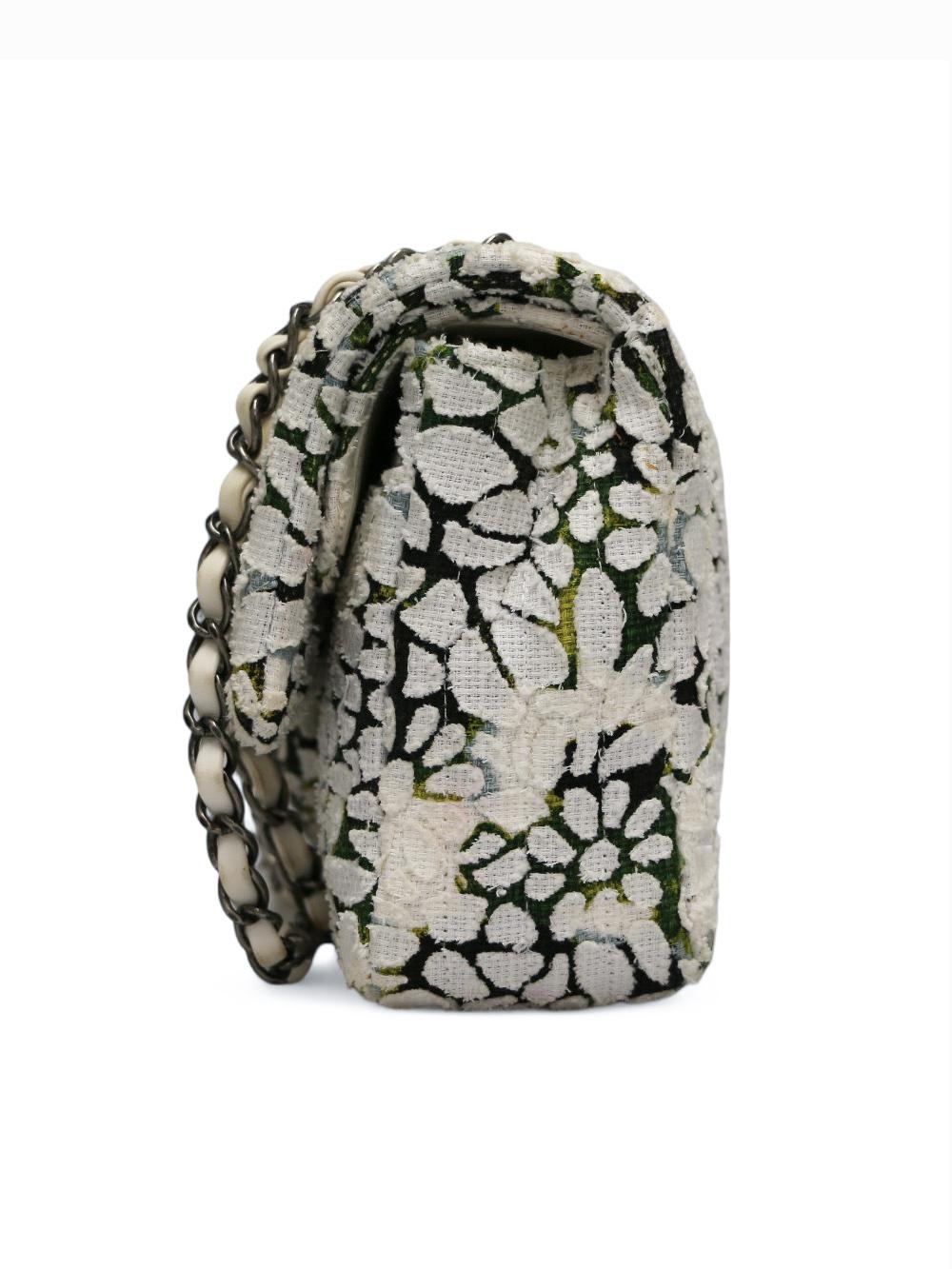 Women's or Men's 2017 Chanel floral tweed classic bag For Sale