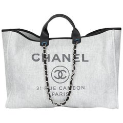 2017 Chanel Grey Canvas & Calfskin Leather Extra Large Deauville Tote