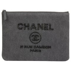 2017 Chanel Grey Denim Sequin Embellished Deauville Small O Case