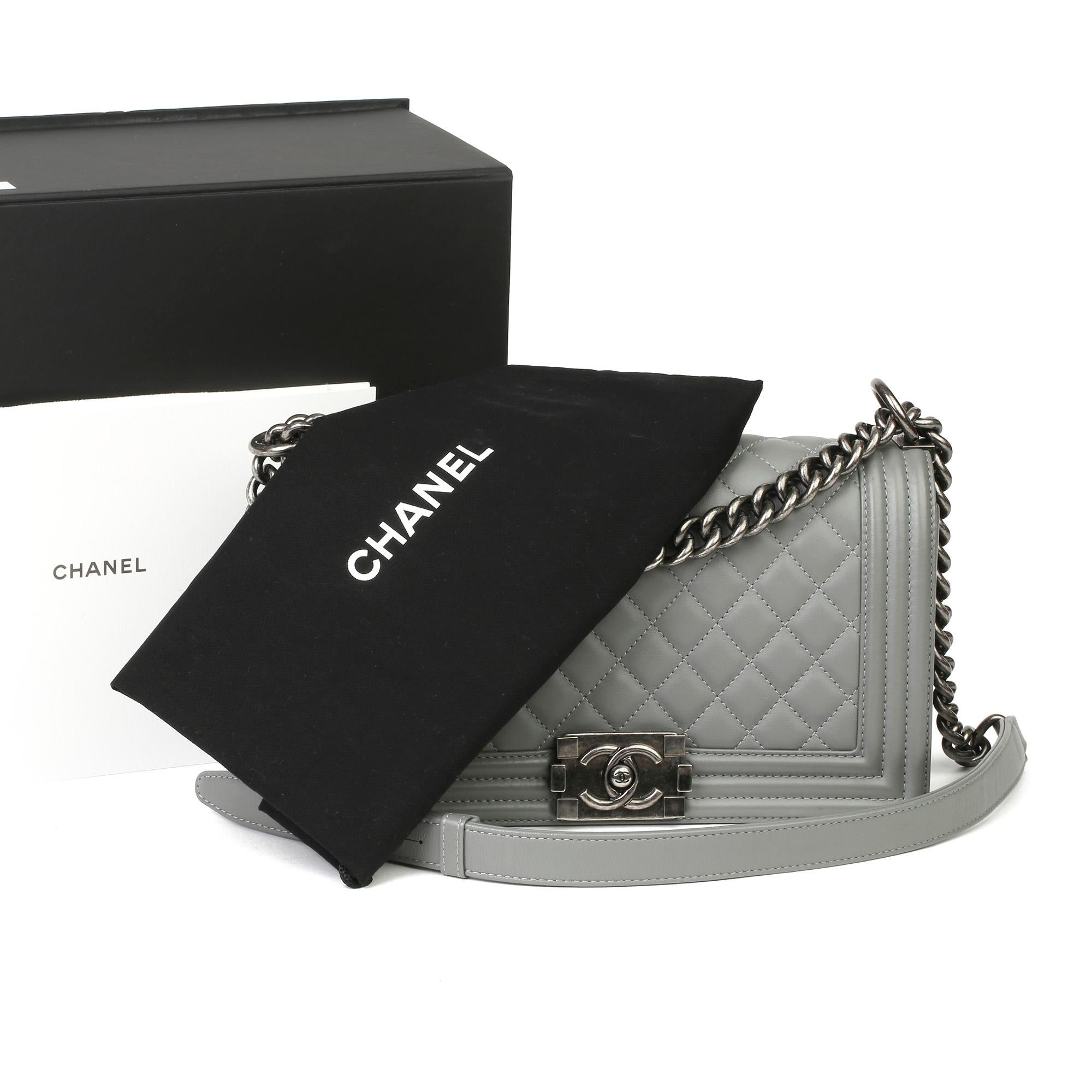 2017 Chanel Grey Quilted Lambskin Medium Le Boy Bag  4