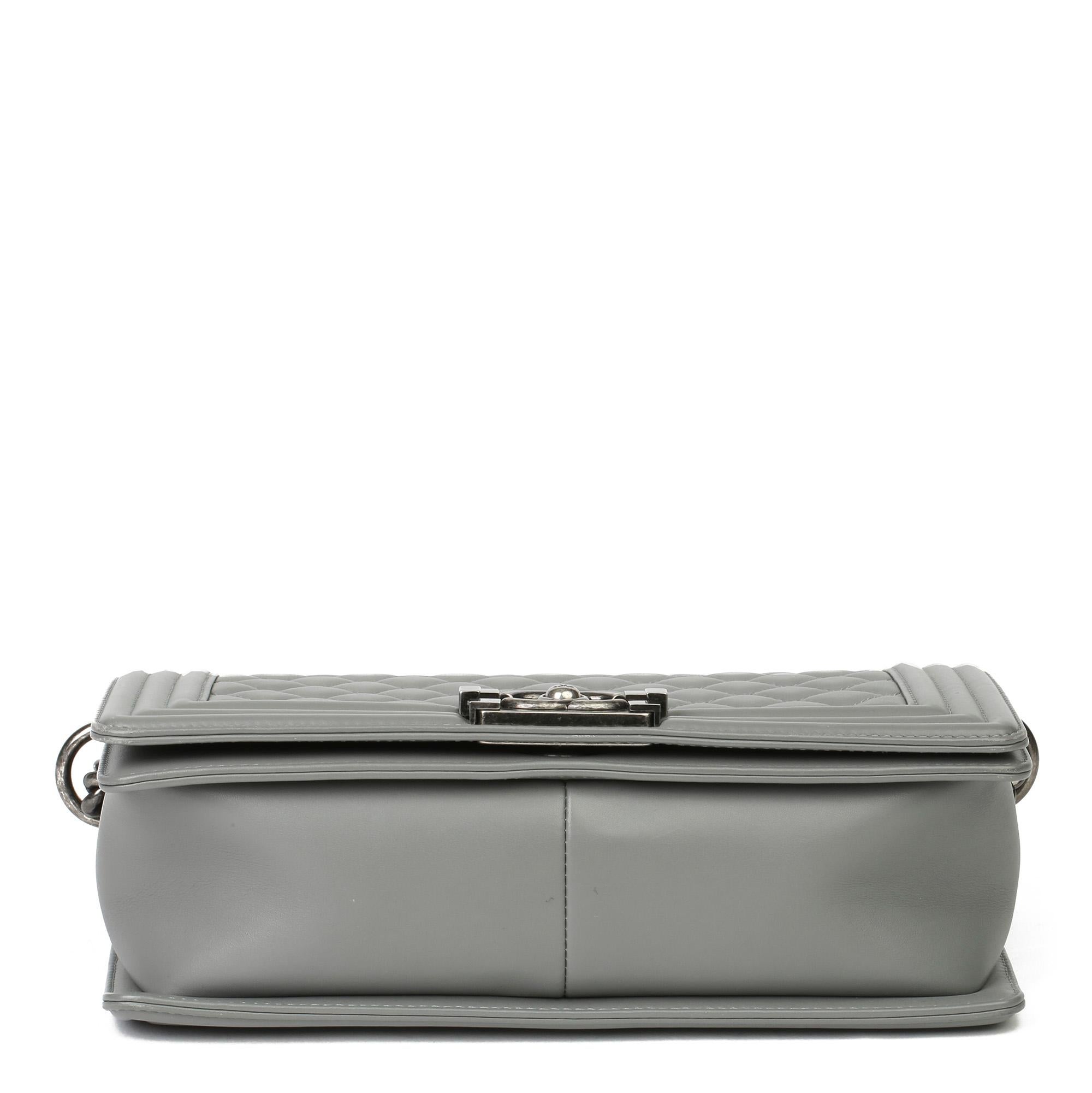 Gray 2017 Chanel Grey Quilted Lambskin Medium Le Boy Bag