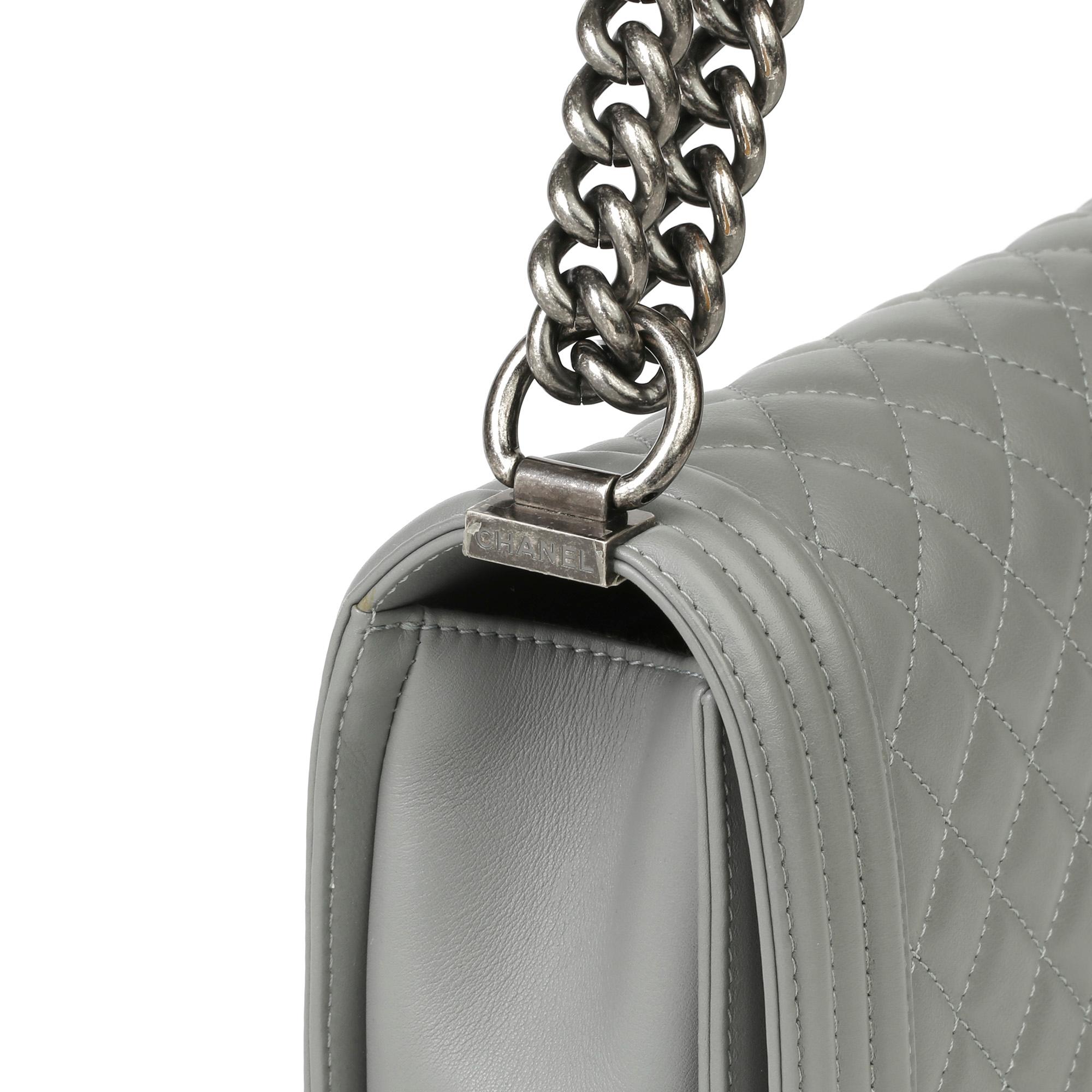 Women's 2017 Chanel Grey Quilted Lambskin Medium Le Boy Bag 