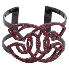 2017 Chanel Gunmetal & Red CC Rhinestone Cuff Bracelet