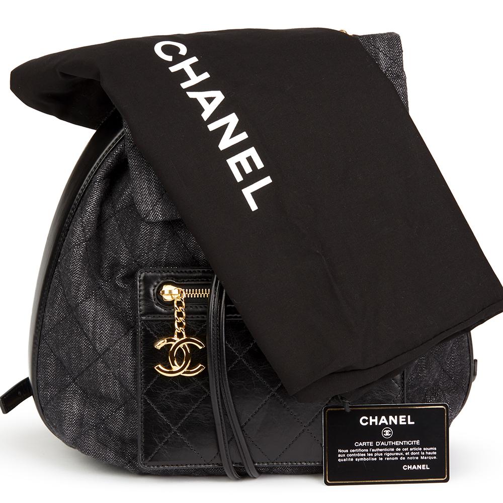 2017 Chanel Indigo Blue Quilted Denim & Black Calfskin Leather Classic Backpack 4