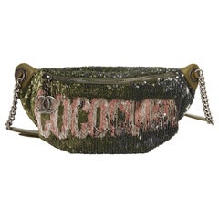 2017 Chanel Khaki Quilted Lambskin Sequin Embellishment Coco Cuba