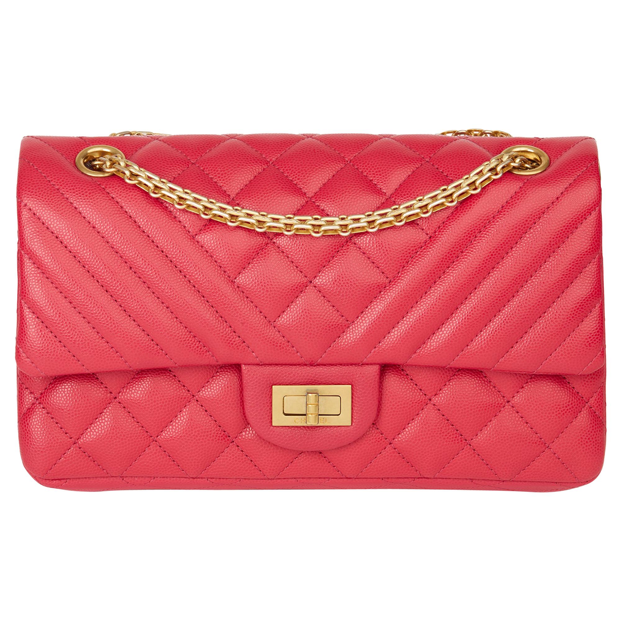 2017 Chanel Magenta Chevron Quilted Caviar Leather 2.55 Reissue Double Flap Bag
