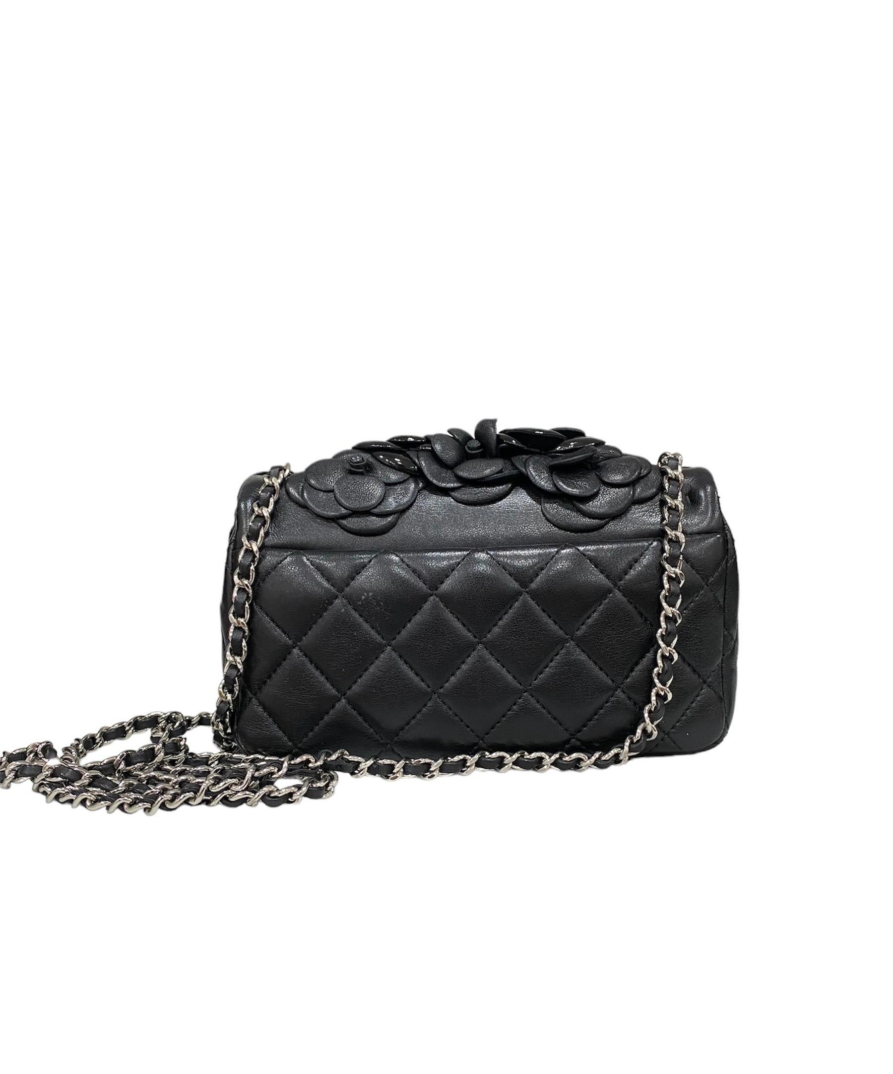 Women's 2017 Chanel Mini Camelia Black  Leather Shoulder Bag