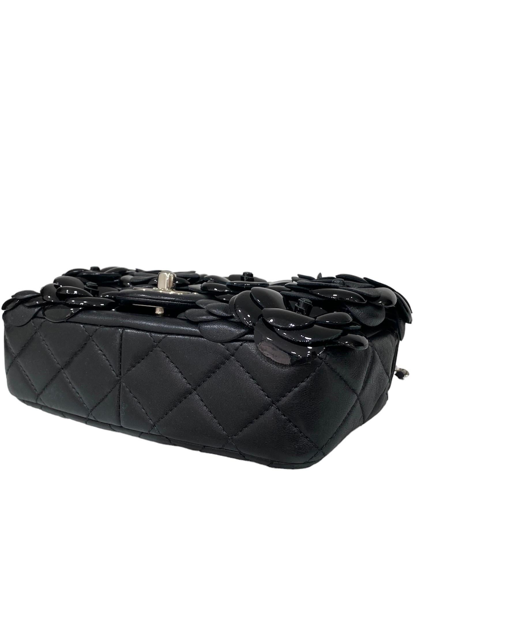 2017 Chanel Mini Camelia Black  Leather Shoulder Bag 3