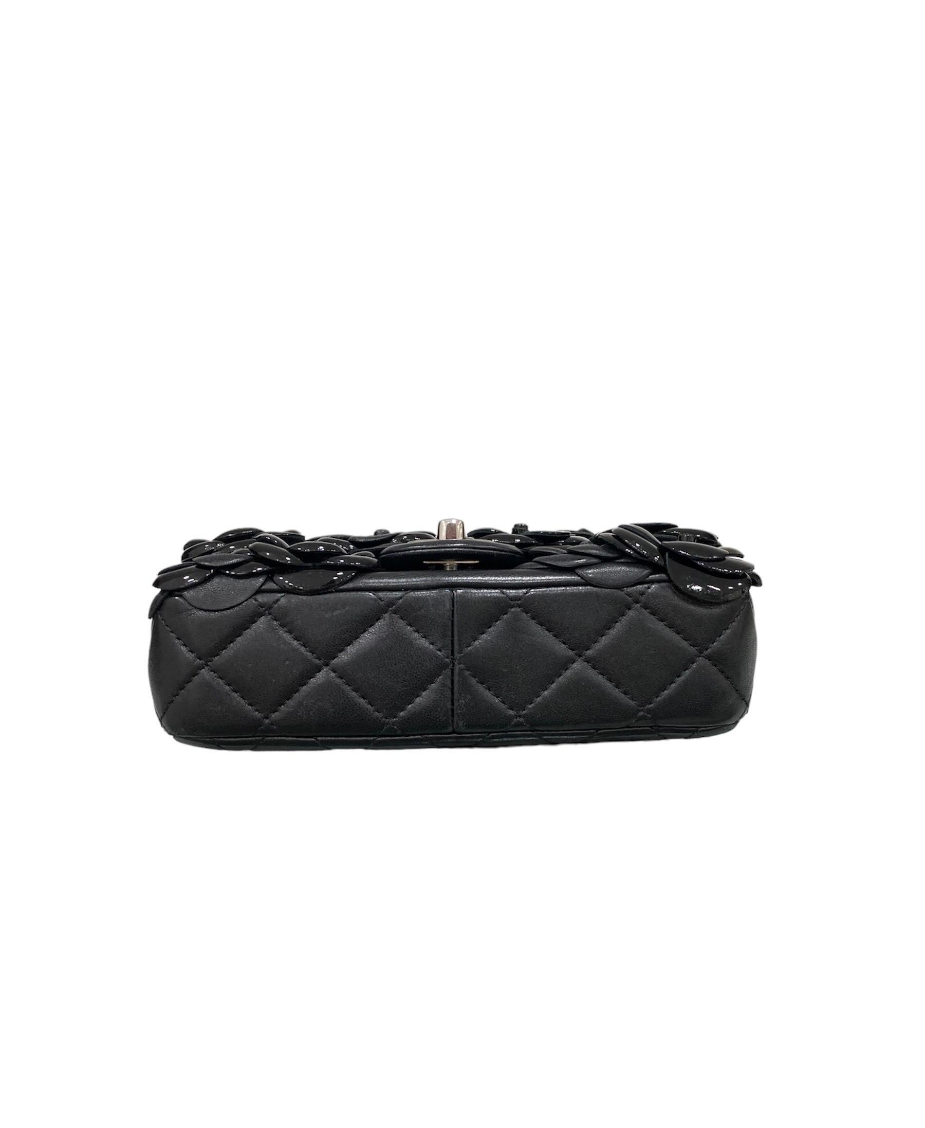 2017 Chanel Mini Camelia Black  Leather Shoulder Bag 4
