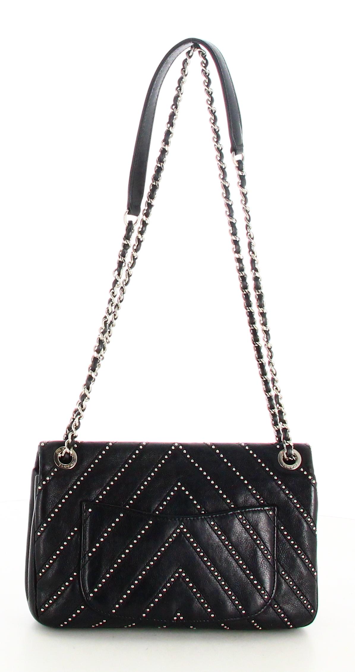 2017 Chanel Mini Handbag Chevron Stud Wars Flap Leather Black For Sale 1