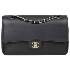 2017 Chanel Navy & Black Smooth Calfskin Pure Medium Classic Double Flap Bag
