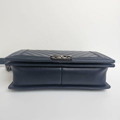2017 Chanel Navy Caviar Chevron Quilted Medium Boy Bag