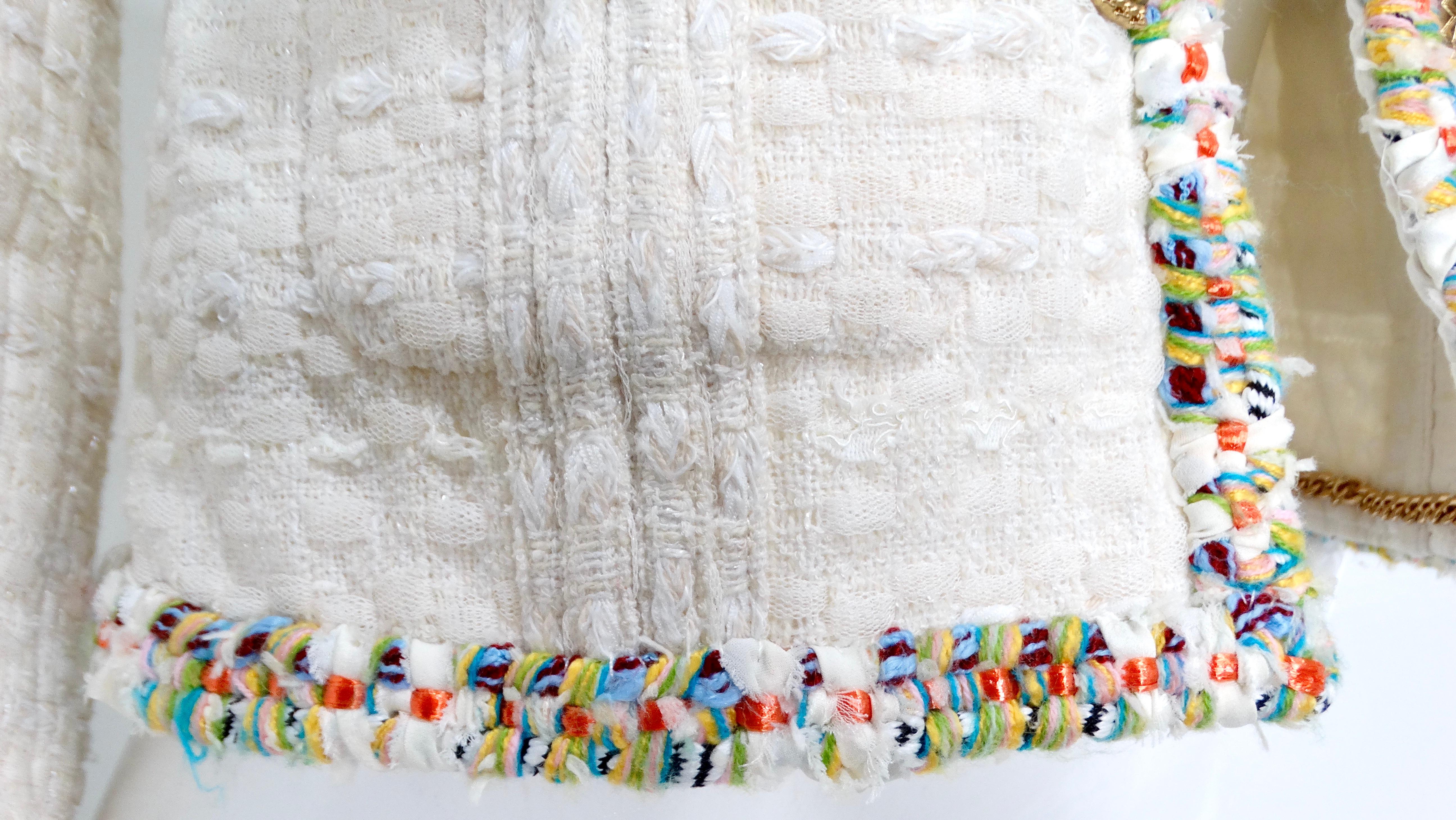 2017 Chanel Paris-Cuba Tweed Ivory Jacket With Multicolor Trim For Sale 8