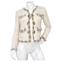 Veste Chanel Paris-Cuba 2017 en tweed ivoire avec bordure multicolore
