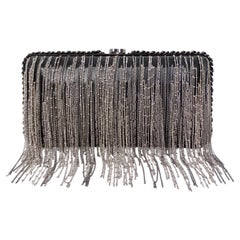 2017 Chanel Silver-Tone Fringe Black Lambskin Leather Clutch With Chain