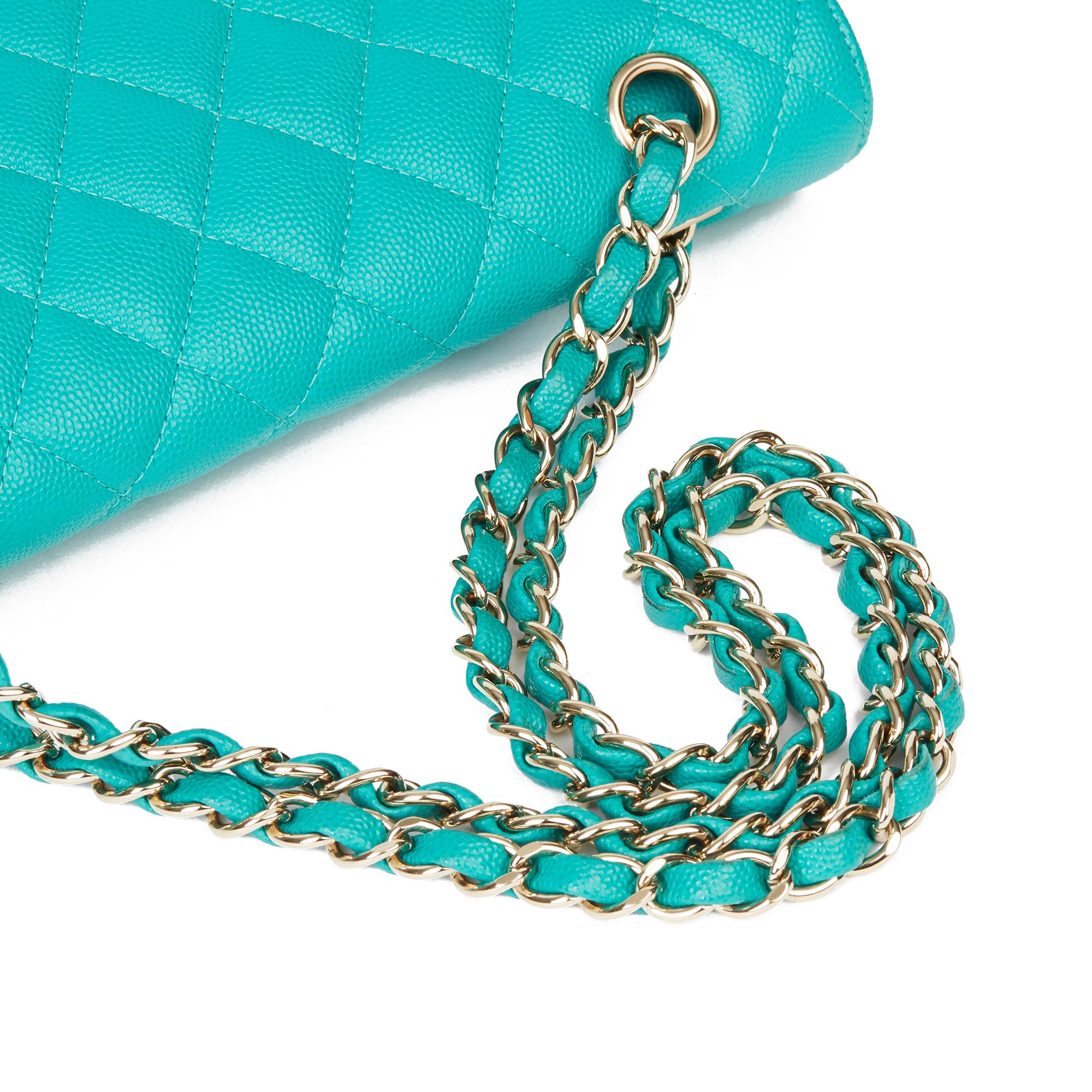 2017 Chanel Turquoise Quilted Caviar Leather Medium Classic Double Flap Bag In Excellent Condition In Bishop's Stortford, Hertfordshire