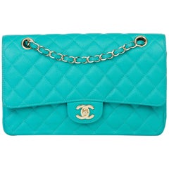 2017 Chanel Turquoise Quilted Caviar Leather Medium Classic Double Flap Bag
