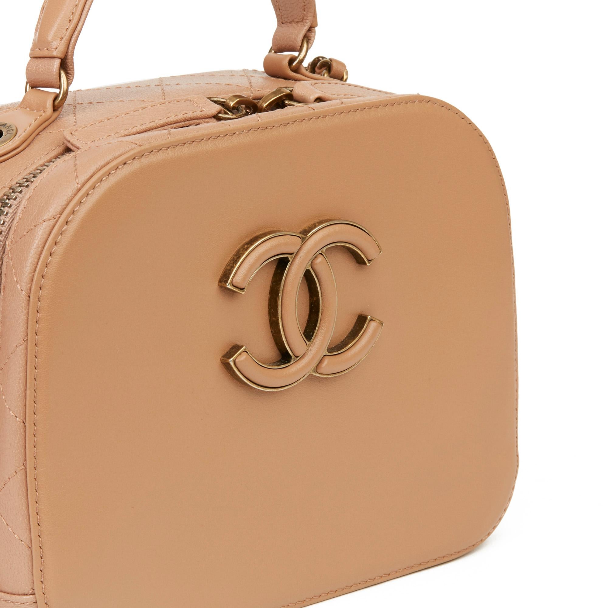 Women's or Men's 2017 Chanel Warm Beige Lambskin & Quilted Goatskin Small Coco Curve Vanity Bag 