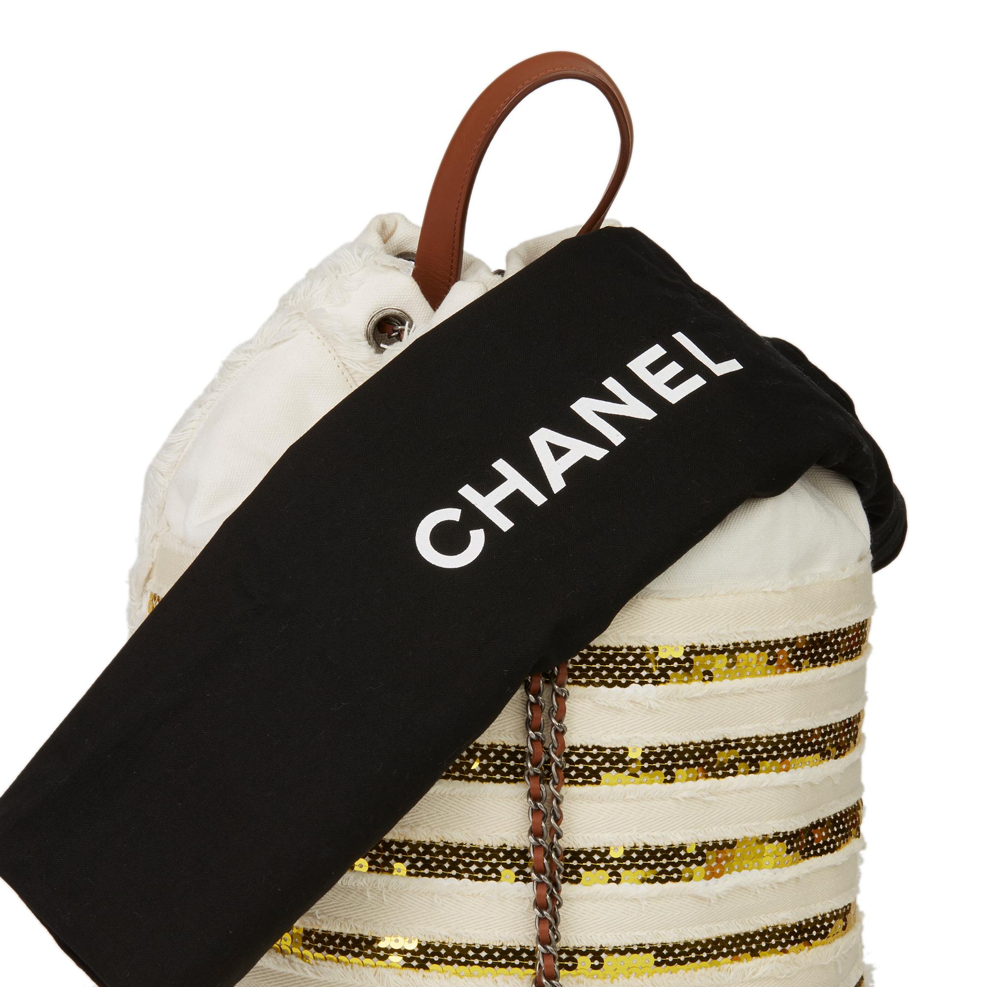 2017 Chanel White Canvas & Gold Sequin Embellishment Cubano Trip Backpack 8
