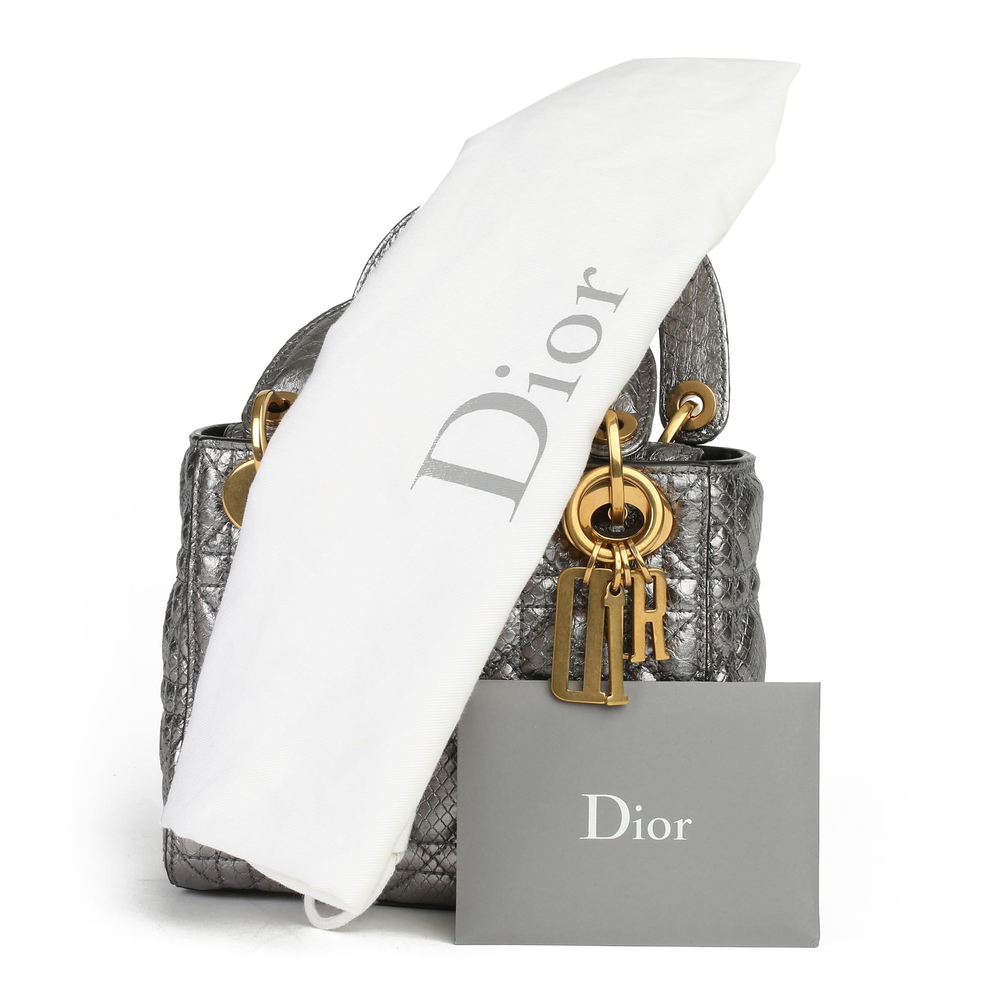 2017 Christian Dior Gunmetal Quilted Metallic Python Leather Mini Lady Dior 2