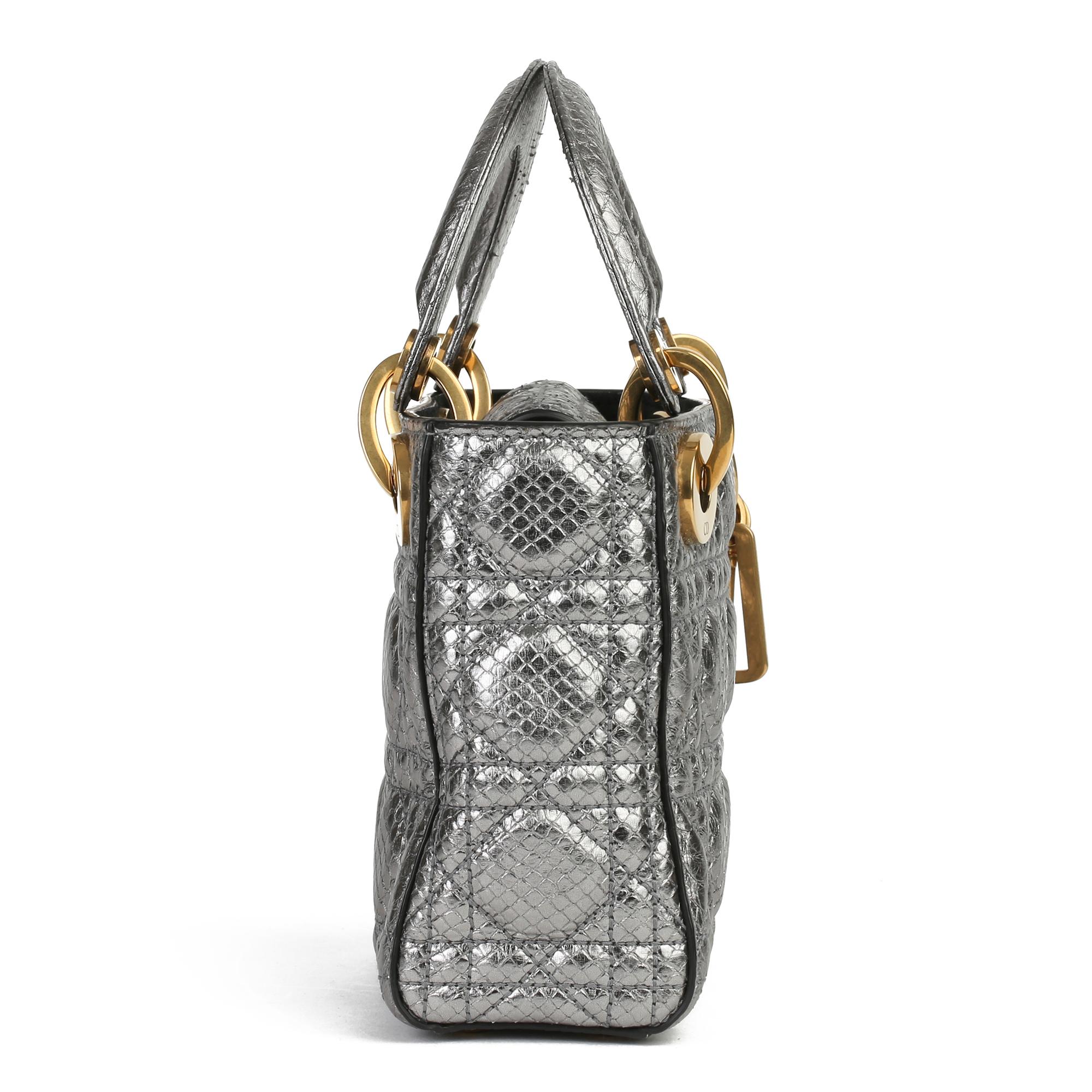 CHRISTIAN DIOR
Gunmetal Quilted Metallic Python Leather Mini Lady Dior 

Xupes Reference: CB252
Serial Number: 02-MA-0177
Age (Circa): 2017
Accompanied By: Dior Dust Bag, Shoulder Strap, Authenticity Card, Care Booklet
Authenticity Details: Date