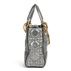 2017 Christian Dior Gunmetal Gesteppt Metallic Python Leder Mini Lady Dior