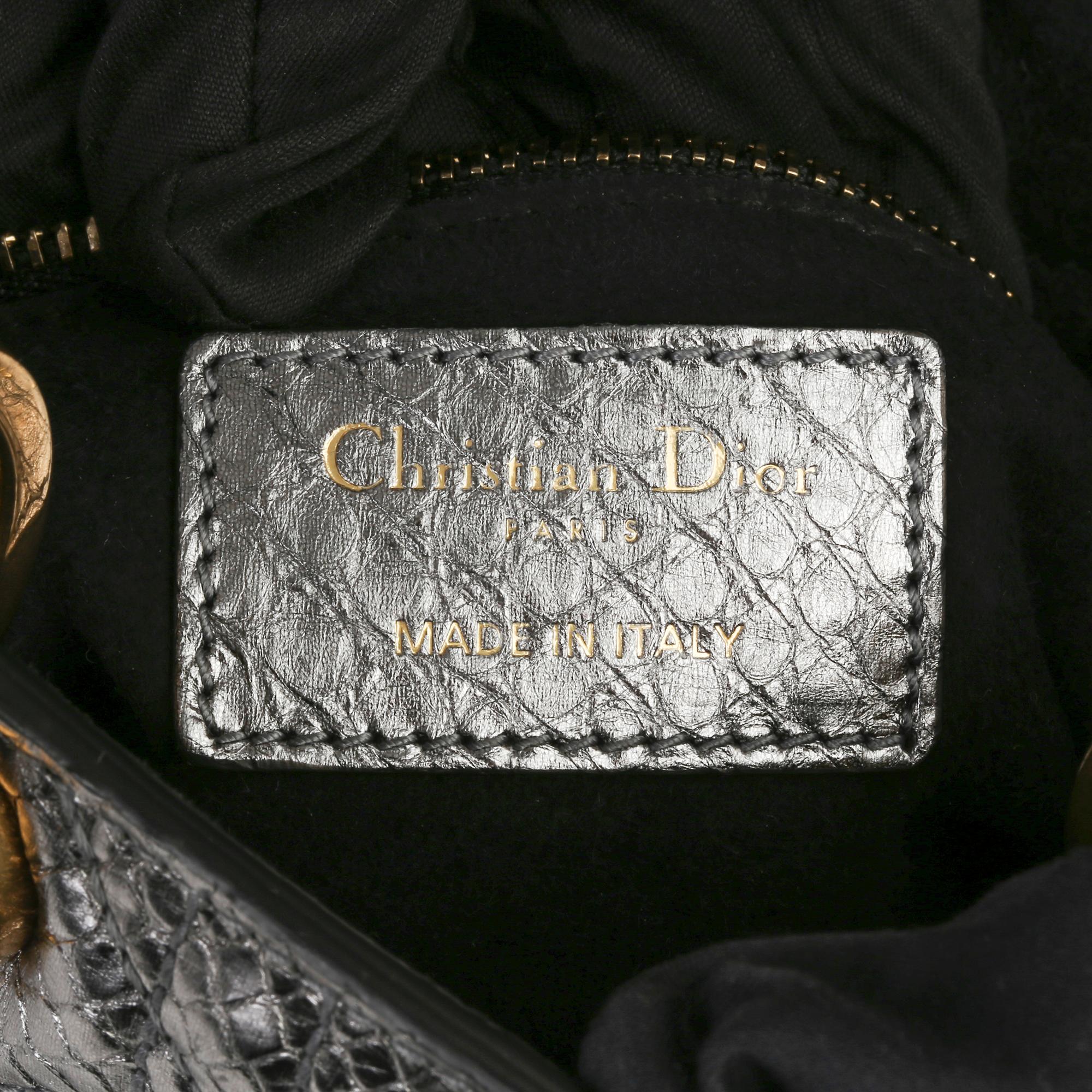 2017 Christian Dior Gunmetal Quilted Metallic Python Leather Mini Lady Dior  In Excellent Condition In Bishop's Stortford, Hertfordshire