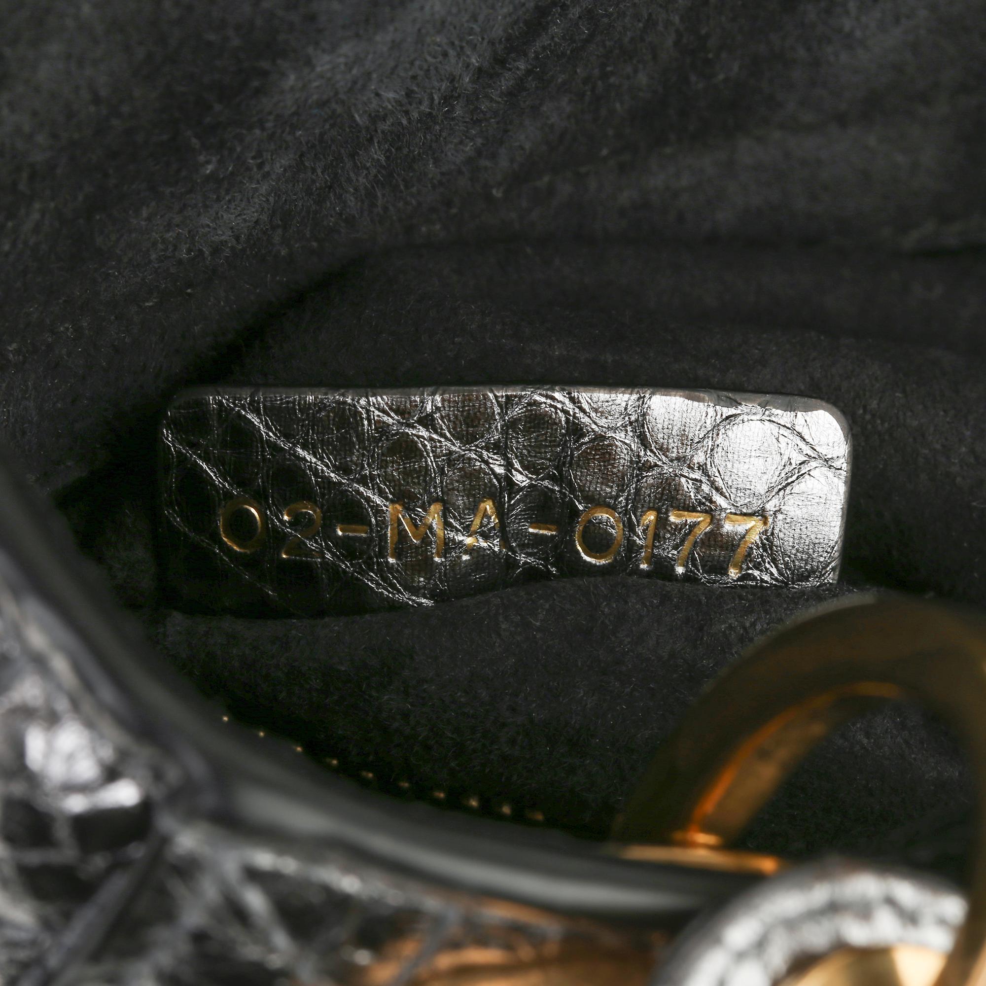 Women's 2017 Christian Dior Gunmetal Quilted Metallic Python Leather Mini Lady Dior 