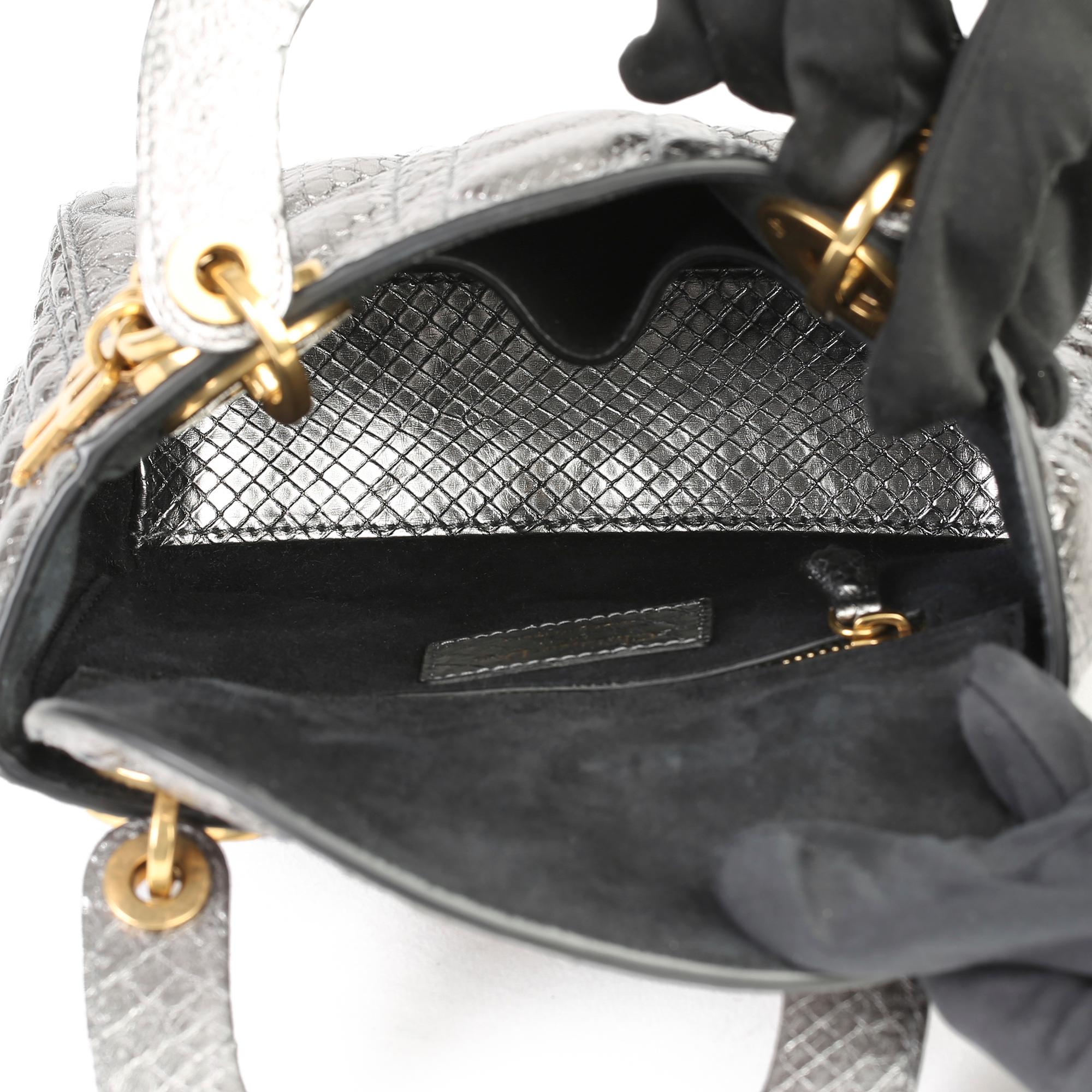 2017 Christian Dior Gunmetal Quilted Metallic Python Leather Mini Lady Dior  1