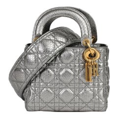 2017 Christian Dior Gunmetal Quilted Metallic Python Leather Mini Lady Dior