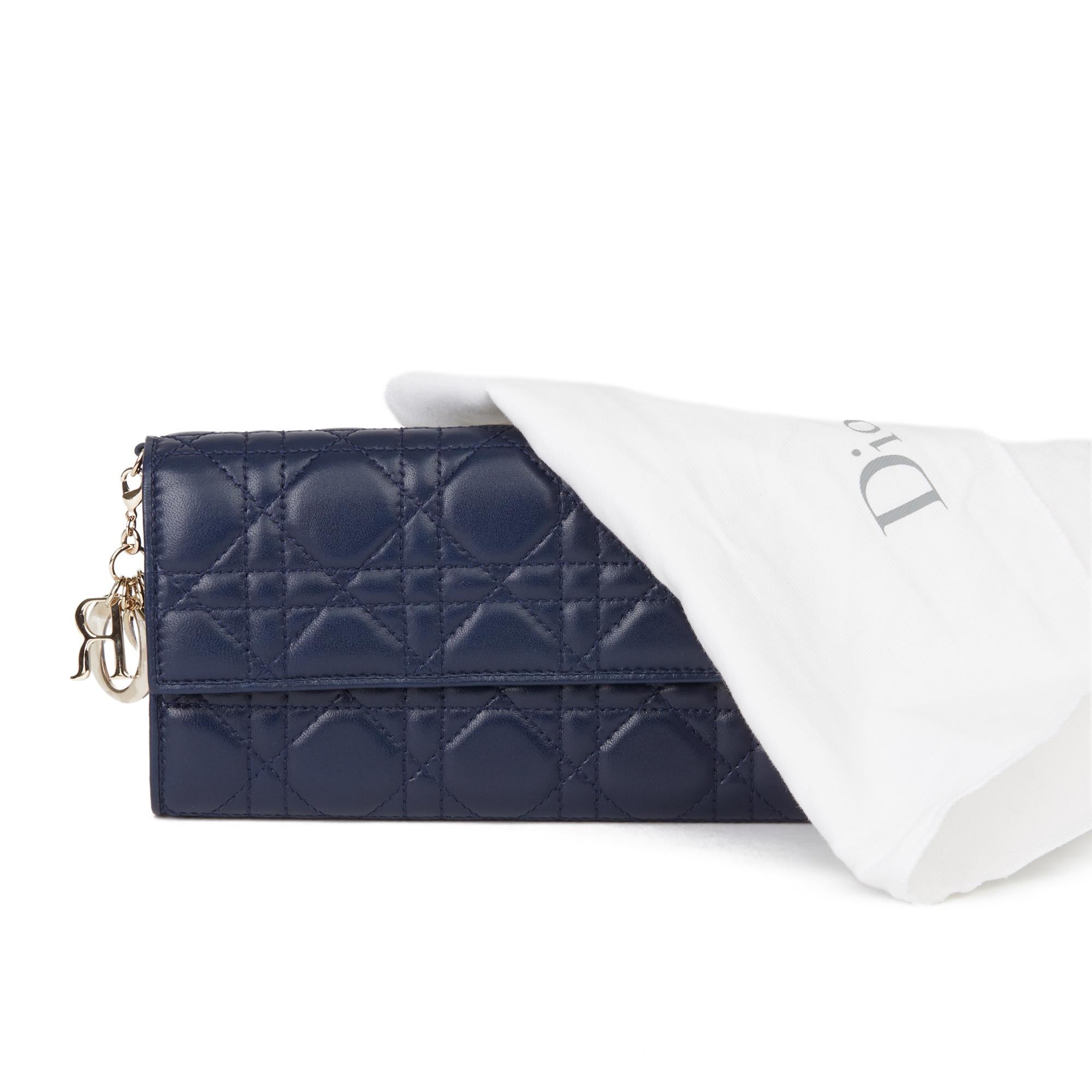 2017 Christian Dior Navy Quilted Lambskin Lady Dior Long Wallet 4