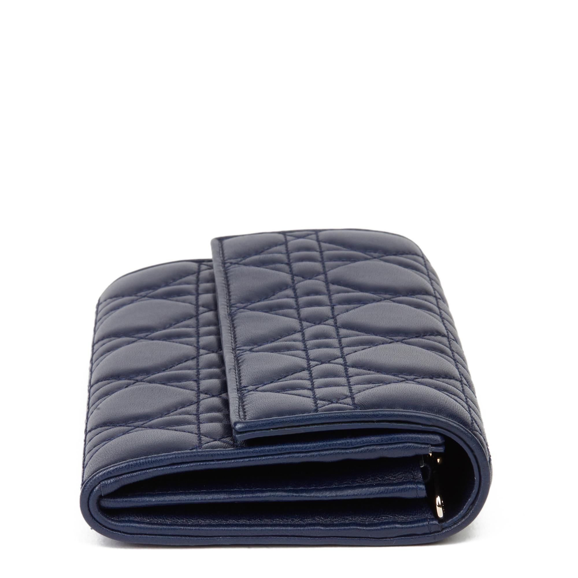 Black 2017 Christian Dior Navy Quilted Lambskin Lady Dior Long Wallet