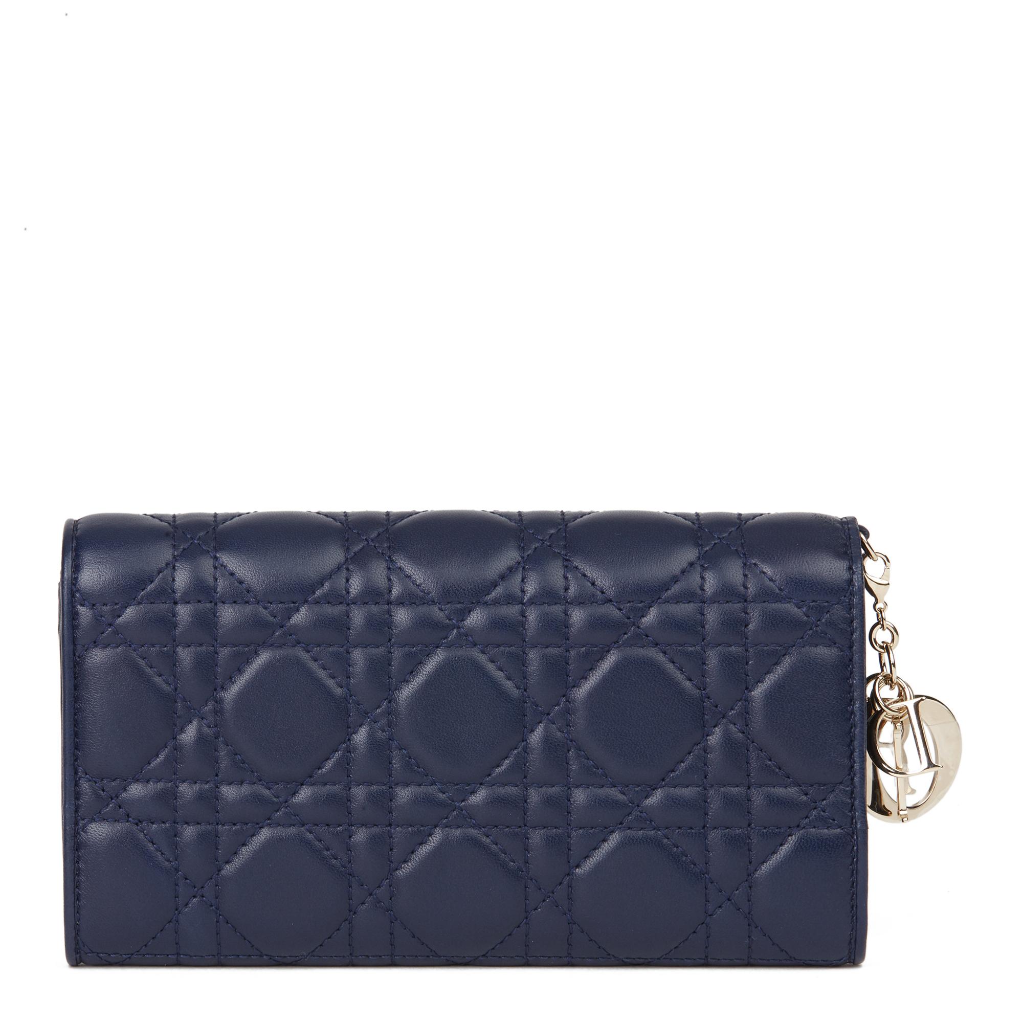 2017 Christian Dior Navy Quilted Lambskin Lady Dior Long Wallet In Excellent Condition In Bishop's Stortford, Hertfordshire