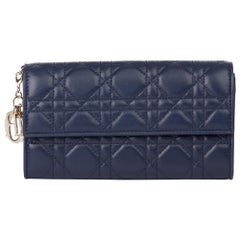 2017 Christian Dior Navy Quilted Lambskin Lady Dior Long Wallet 