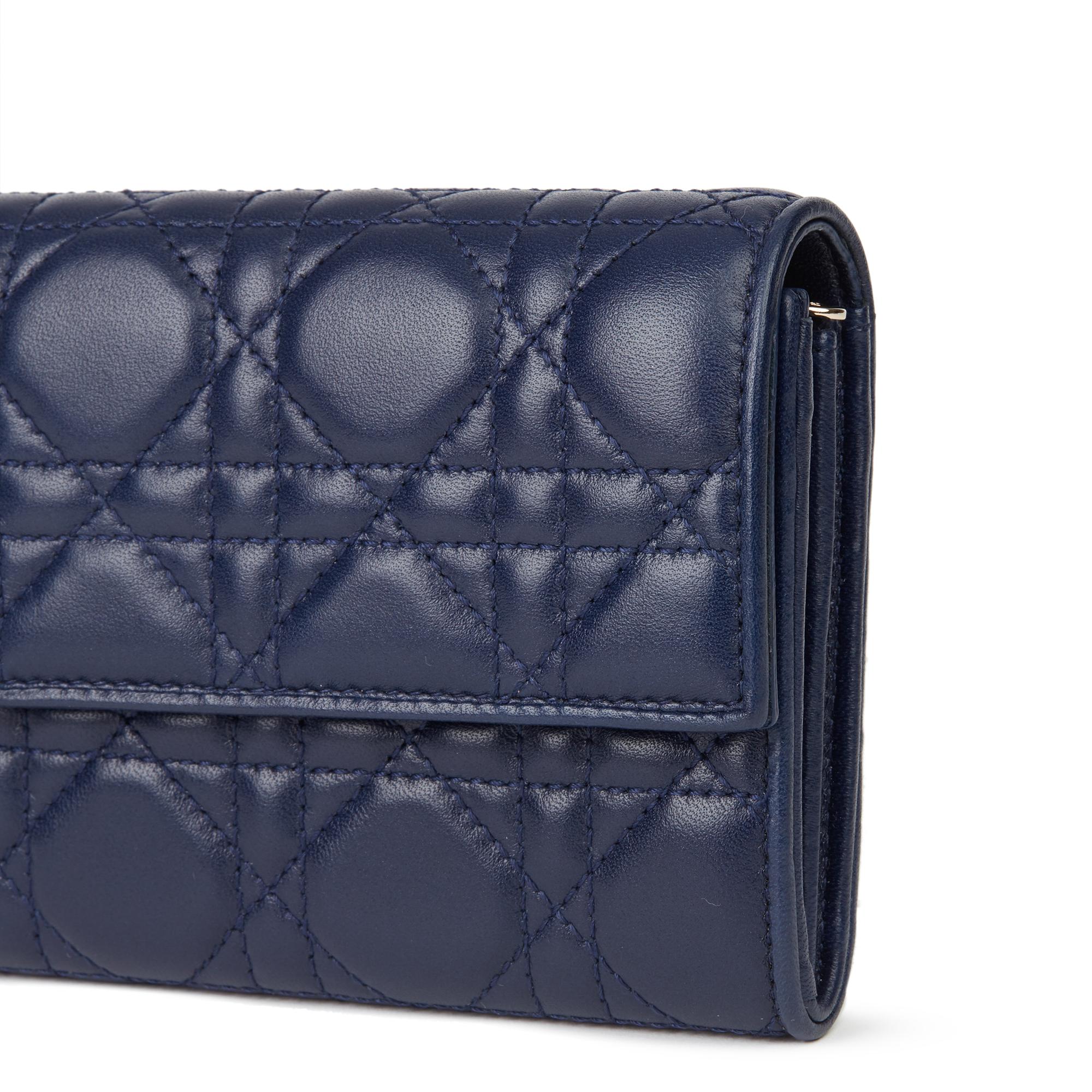 2017 Christian Dior Navy Quilted Lambskin Lady Dior Wallet  2