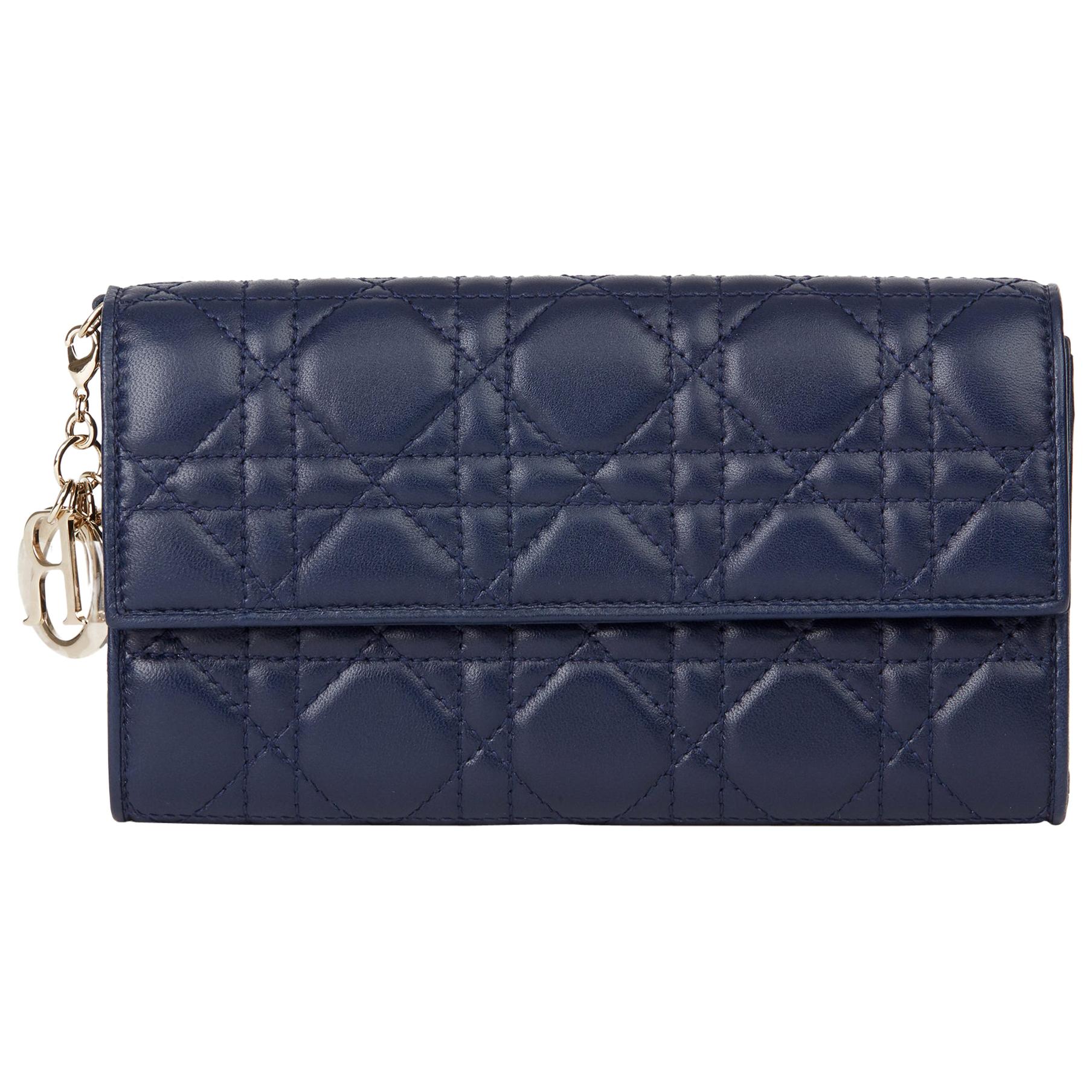 2017 Christian Dior Navy Quilted Lambskin Lady Dior Wallet 