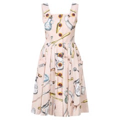 2017 Dolce and Gabbana Novelty Kitchen Print Dress with Elaborate Buttons
