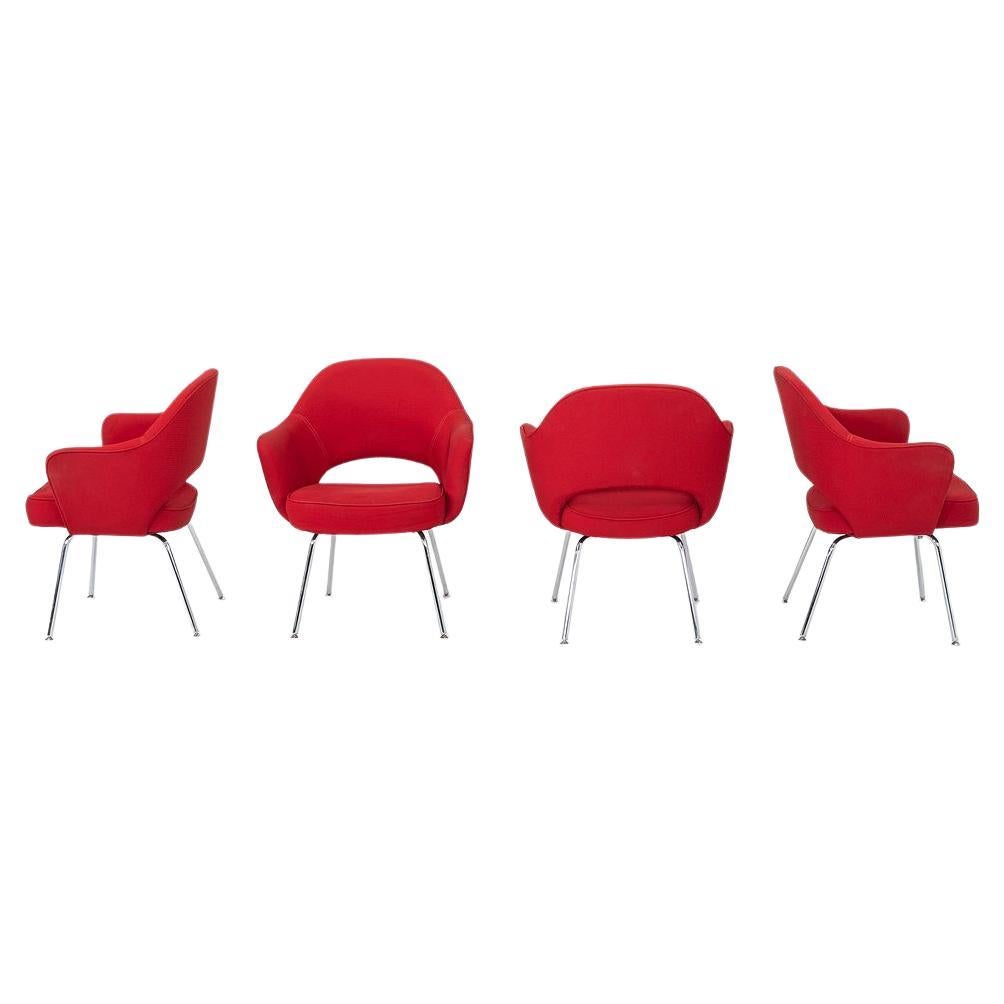 2017 Eero Saarinen for Knoll Dining Arm Chairs in Red Fabric 20x Available