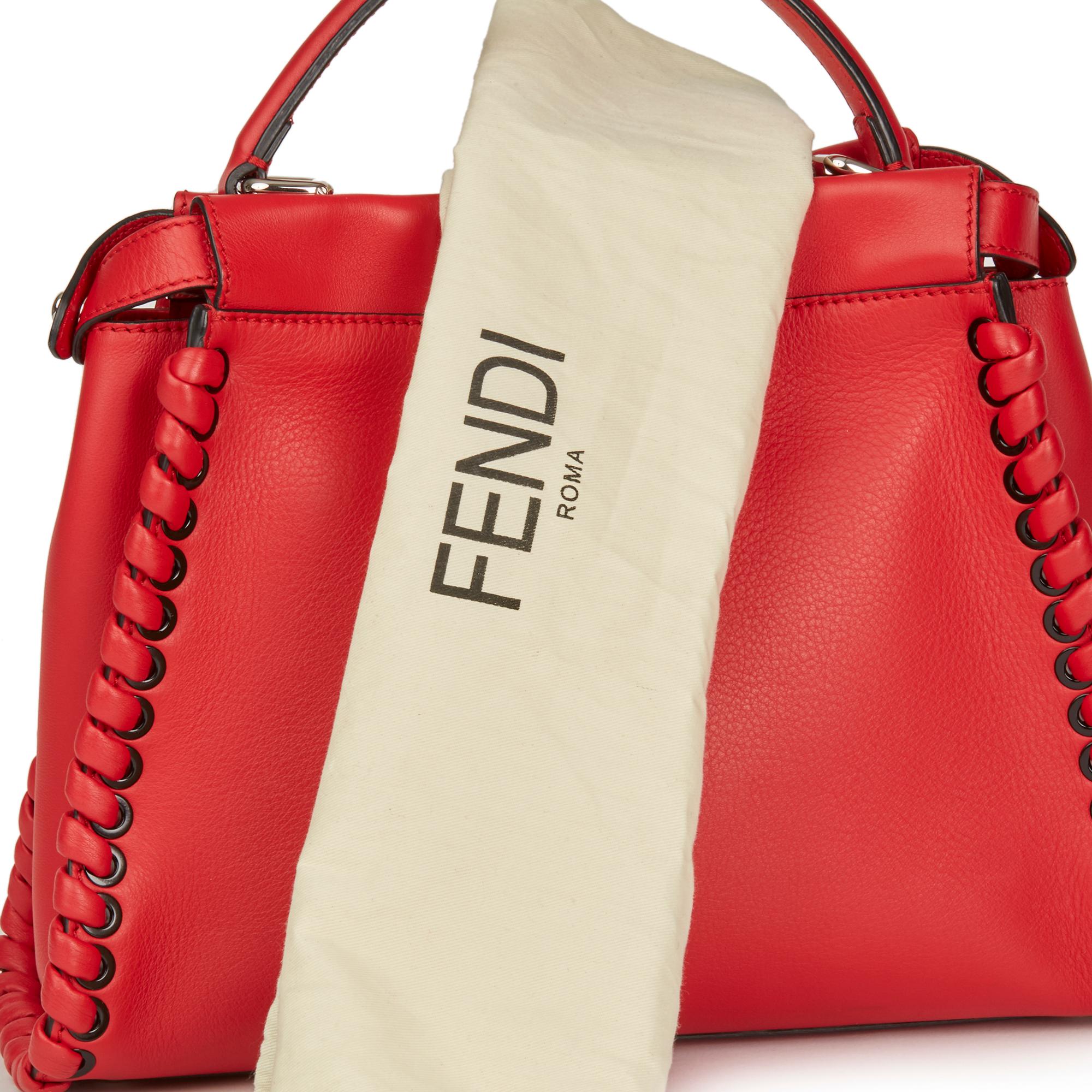 2017 Fendi Red Smooth Calfskin Leather Whipstitch Regular Peekaboo 6