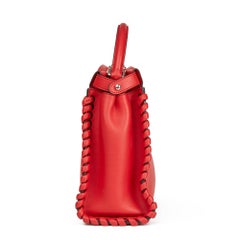 2017 Fendi Red Smooth Calfskin Leather Whipstitch Regular Peekaboo