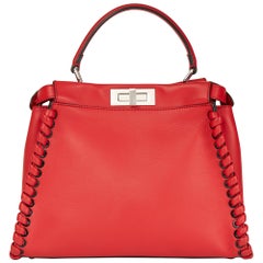 2017 Fendi Red Smooth Calfskin Leather Whipstitch Regular Peekaboo